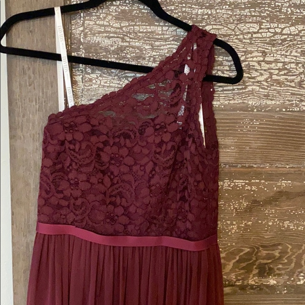 Long One Shoulder Lace Bridesmaid Dress Wine